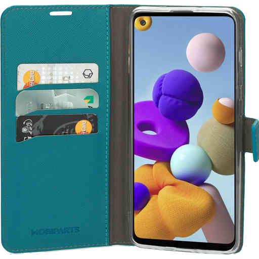 Mobiparts Saffiano Wallet Case Samsung Galaxy A21s (2020) Turquoise