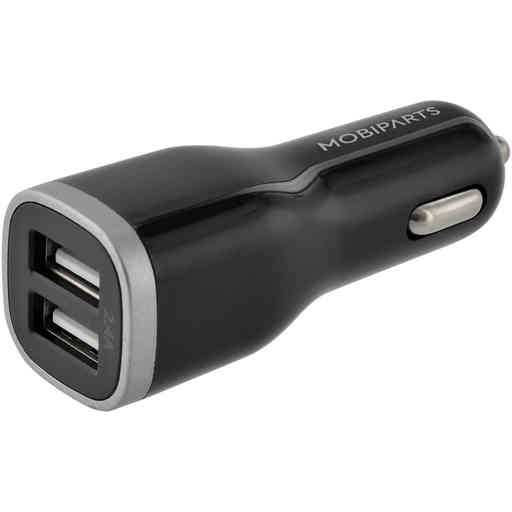 Mobiparts Car Charger Dual USB 12W/2.4A + Micro USB Cable Black