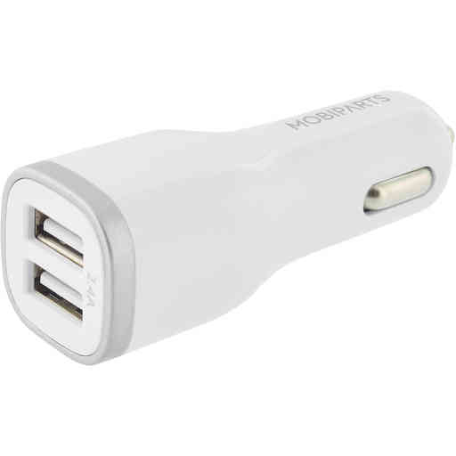 Mobiparts Car Charger Dual USB 12W/2.4A + USB-C Cable White