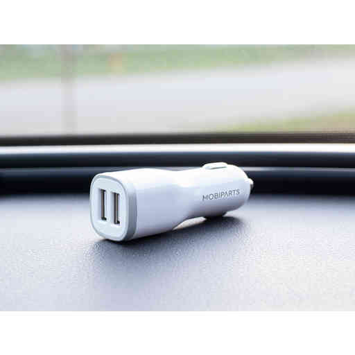 Mobiparts Car Charger Dual USB 12W/2.4A + USB-C Cable White