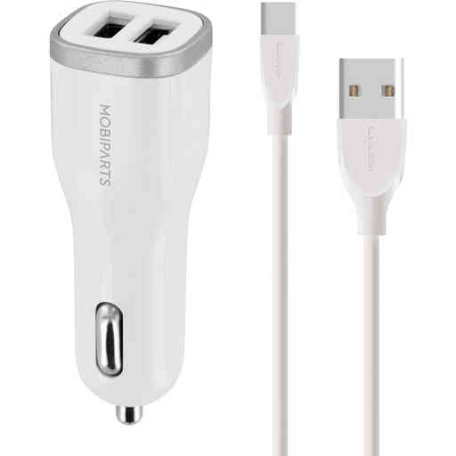 Mobiparts Car Charger Dual USB 24W/4.8A + USB-C Cable White